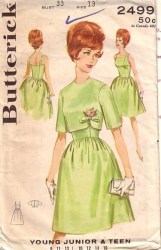 2499 BUTTERICK 1962 TEEN SLEEVELESS STRAPPY DRESS, SHORT JACKET PATTERN 32 12